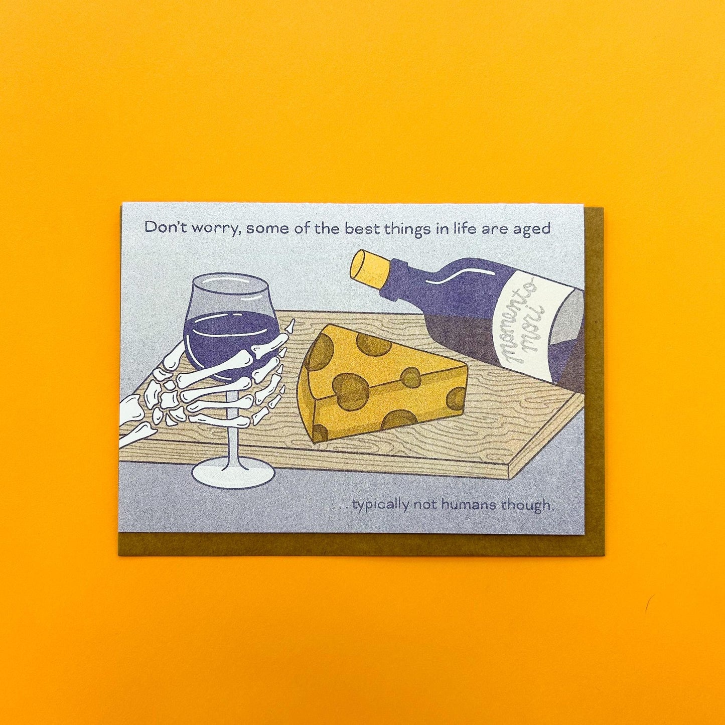 Aged Wine & Cheese Skeleton Snarky Birthday Risograph Greeting Card