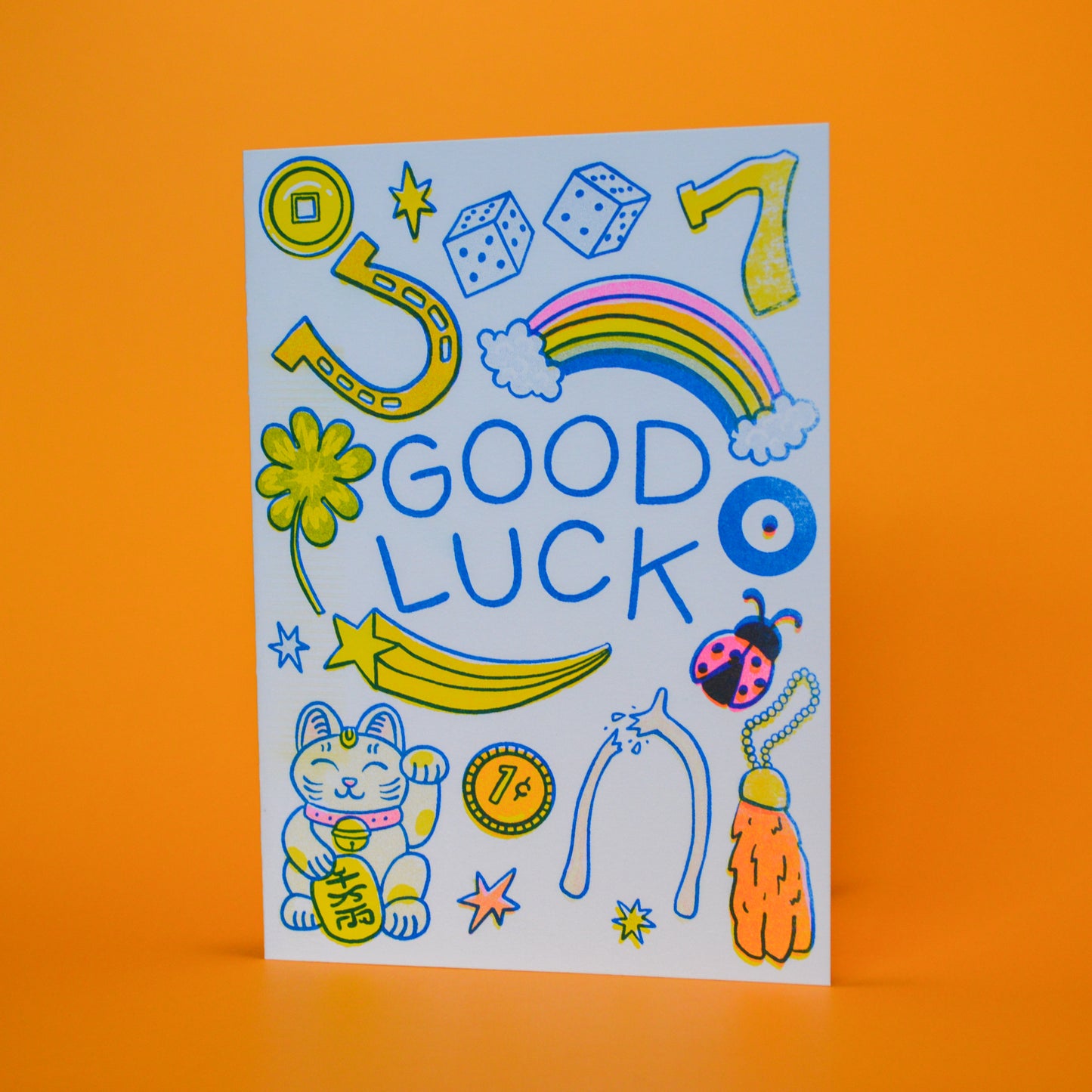 Good Luck Lucky Items Risograph Greeting Card