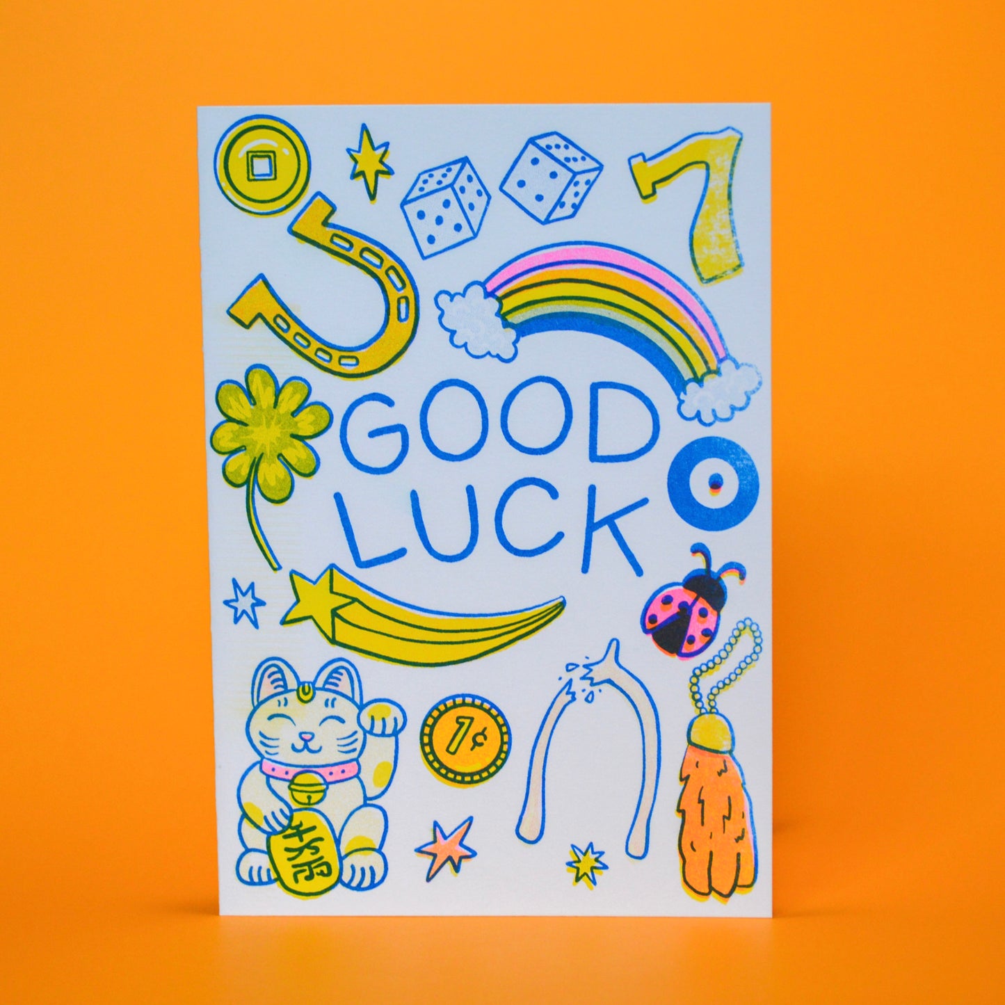 Good Luck Lucky Items Risograph Greeting Card