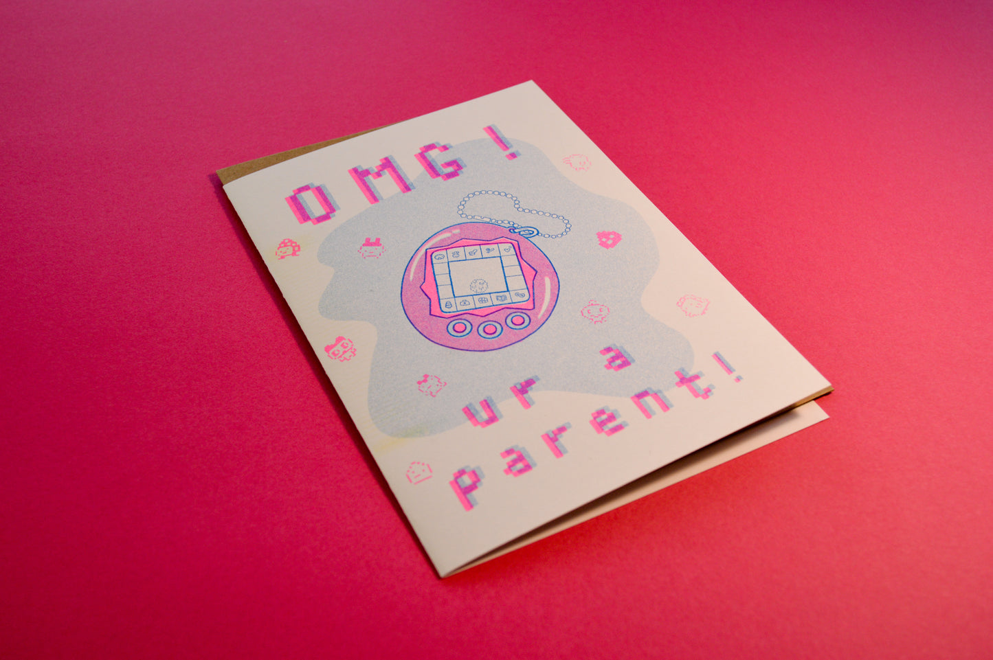 Tamagotchi New Baby Risograph Greeting Card