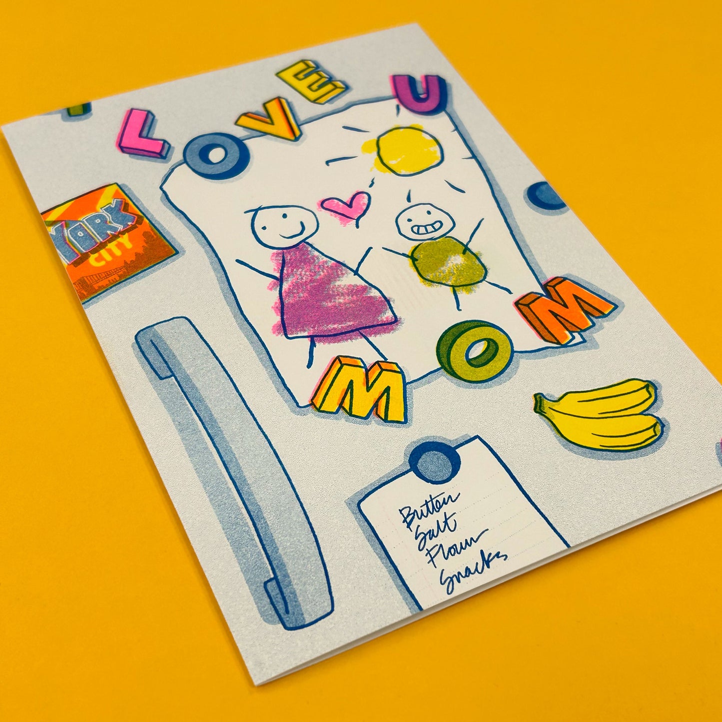 I Love You Mom Refigerator Art Mother's Day Risograph Greeting Card