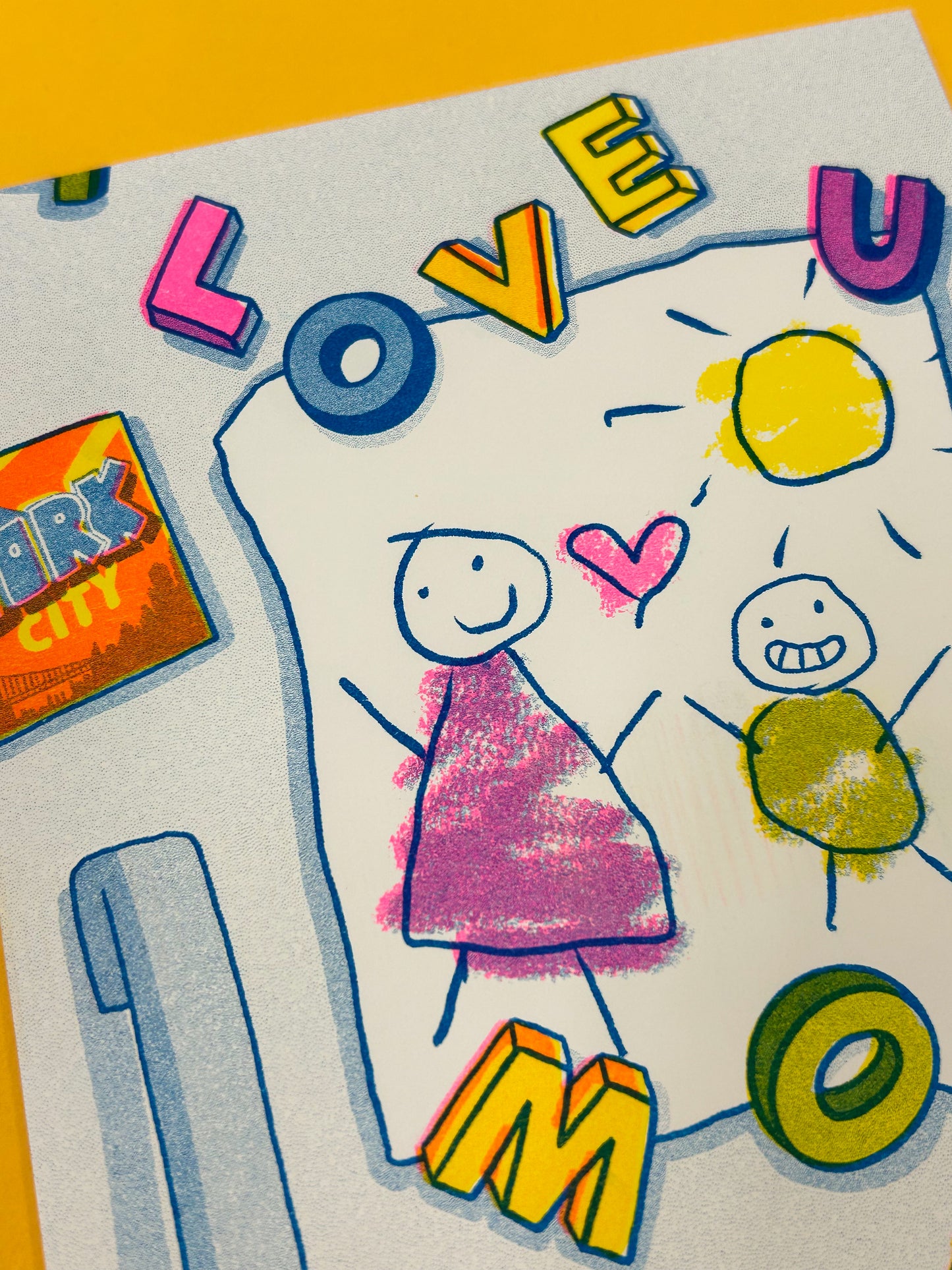I Love You Mom Refigerator Art Mother's Day Risograph Greeting Card