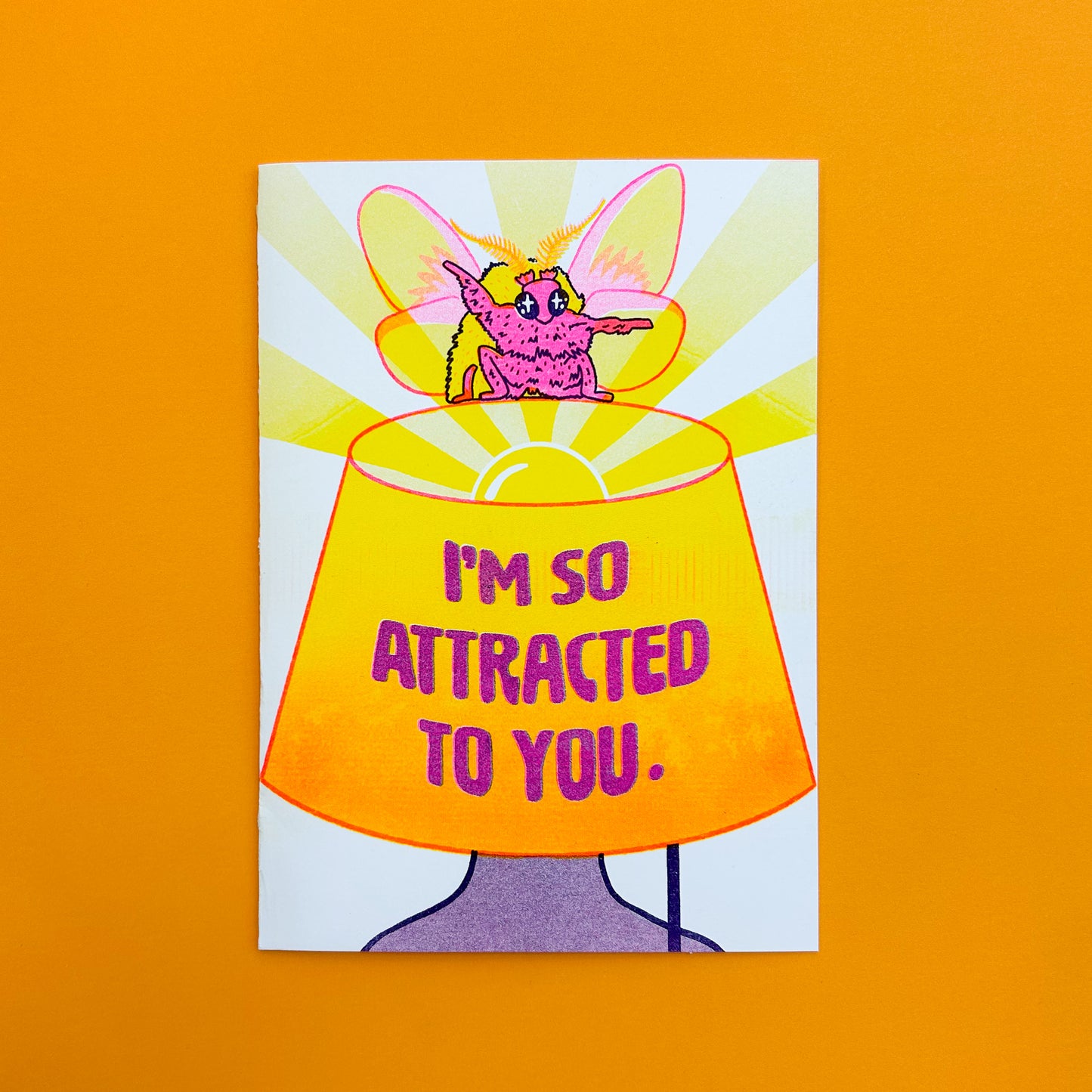 I'm So Attracted To You Rosy Maple Moth Lamp Risograph Greeting Card