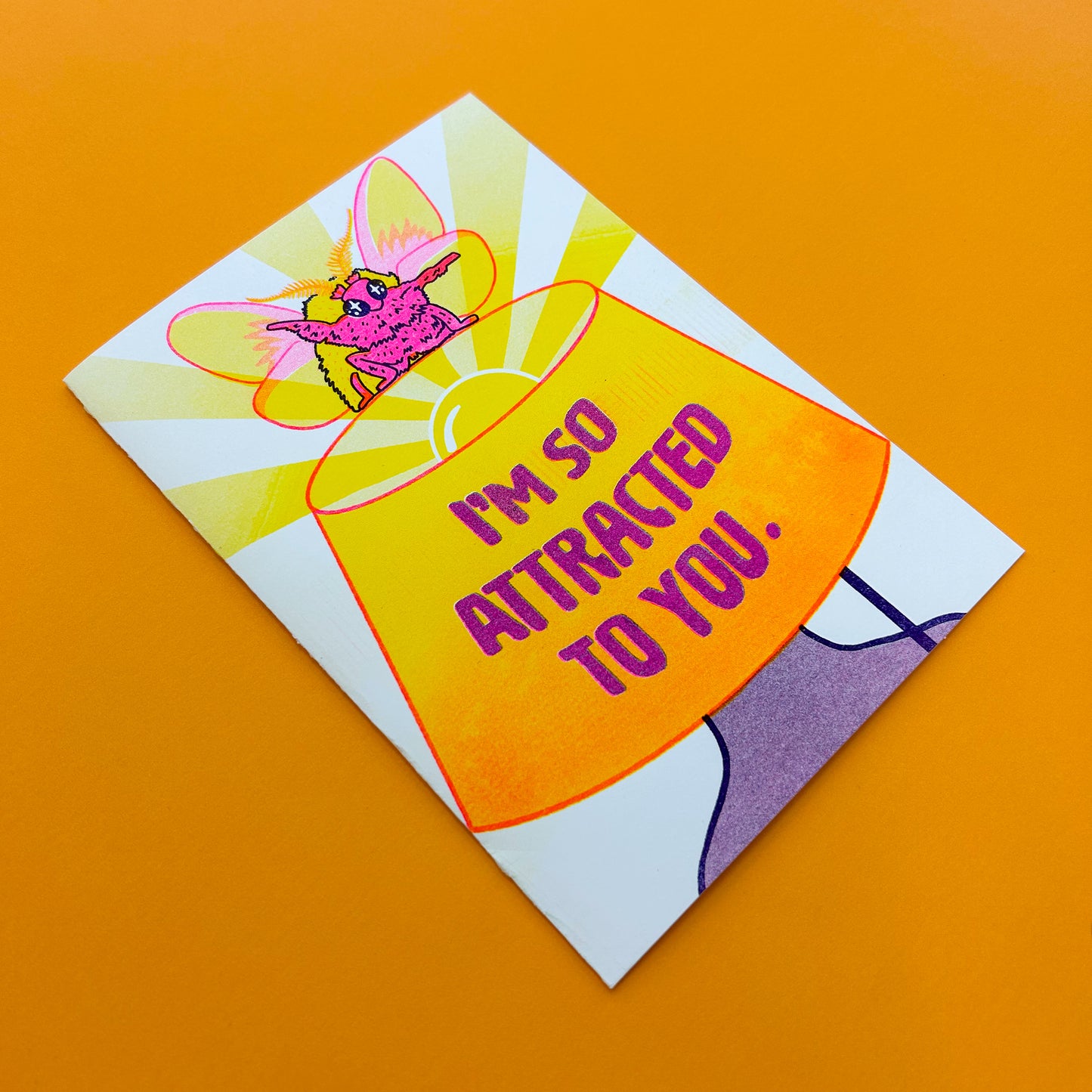 I'm So Attracted To You Rosy Maple Moth Lamp Risograph Greeting Card