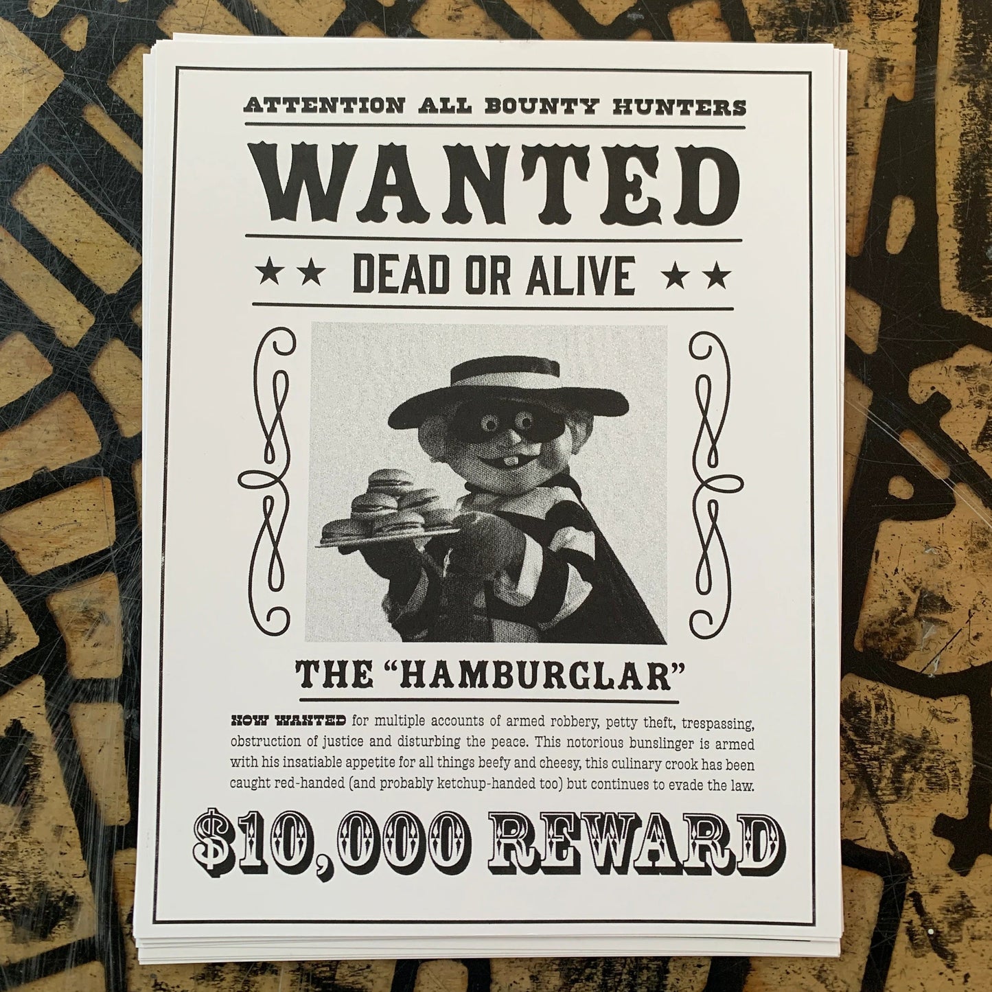 Hamburglar Wanted Poster, Funny Risograph Print