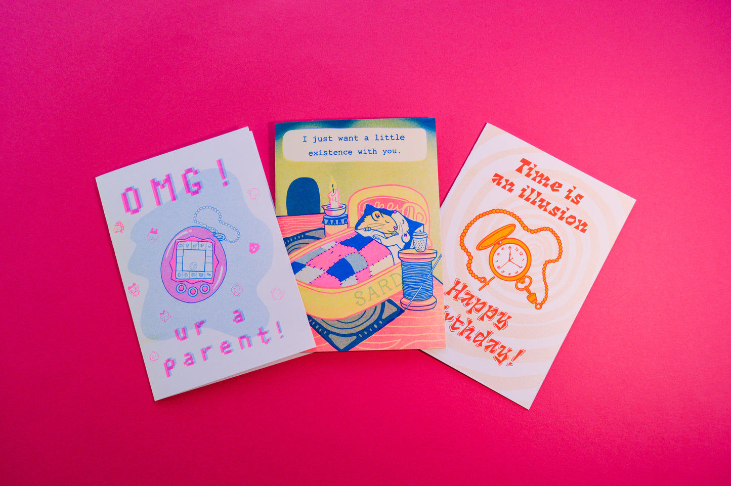 Tamagotchi New Baby Risograph Greeting Card