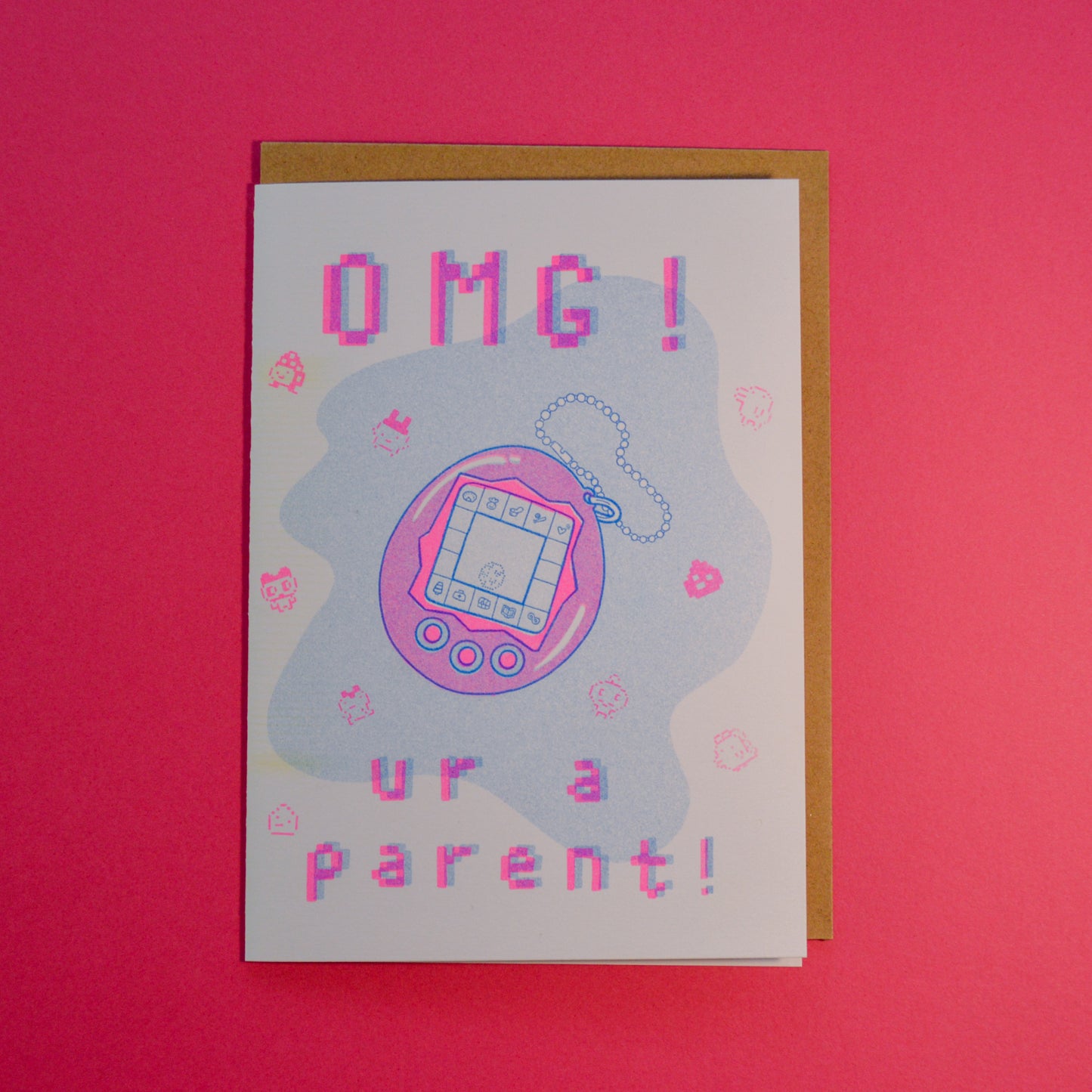 Tamagotchi New Baby Risograph Greeting Card